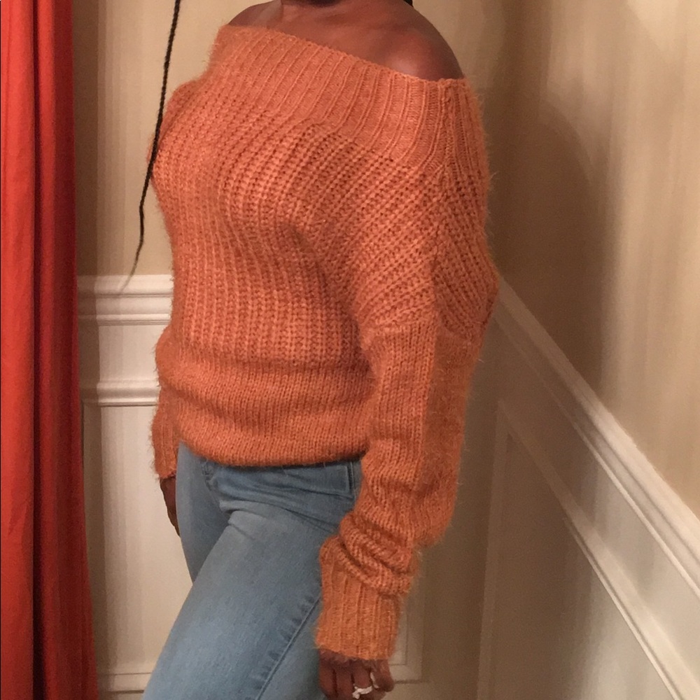 Dusty Orange Off The Shoulder Sweater